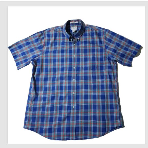 LL Bean Plaid Shirt Men's Large Regular Short Sleeve Button Up Wrinkle Resistant - Picture 1 of 8